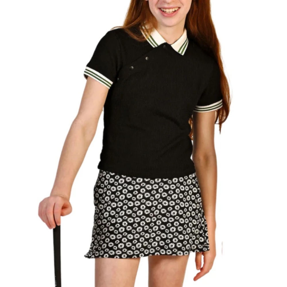 MARIE BIRDIE GO ASK ALICE SHORT SLEEVE POLO BLACK - 14Y